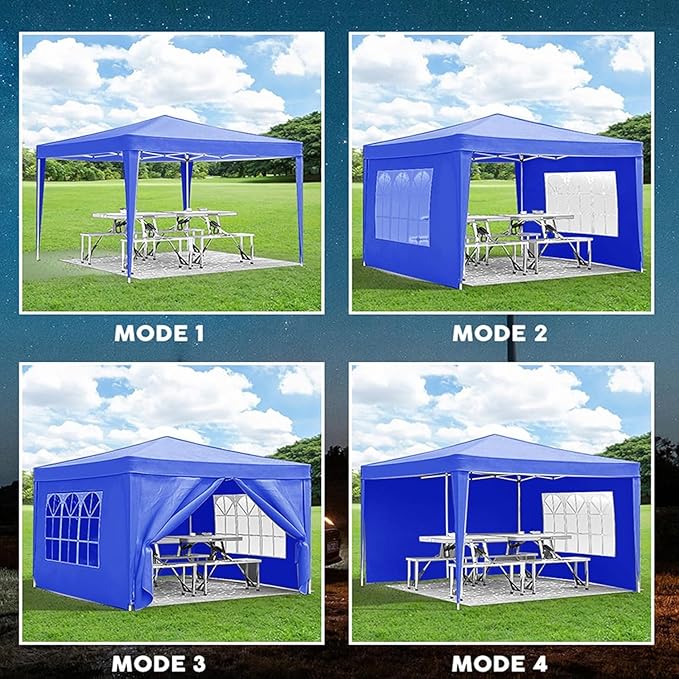 10x10 Pop Up Canopy Tents for Parties, Portable Outdoor Tent with Carry Bag & 4 Sandbags, for Wedding, Patio Events, Commercial, Birthday, Graduation (Blue, 10x10)