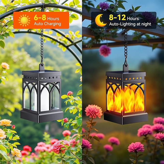 KOOPER 6 Pack Solar Lanterns Outdoor Waterproof, Upgraded Flickering Flame Modes + Constant Modes Hanging Solar Lantern Lights for Outside, Lanterns Decorative Outdoor for Garden Table Yard Tree Decor