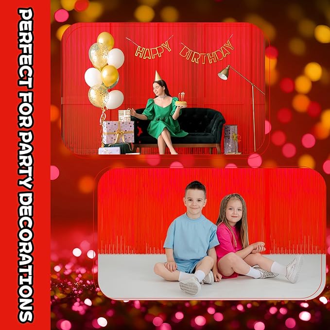 4 Pack Glow in The Dark Curtains Party Supplies 6.6 x 3.3 Ft Glow Tinsel Foil Fringe Curtains Red Photo Booth Prop Backdrop Streamer for Birthday Holiday Neon Party Decoration