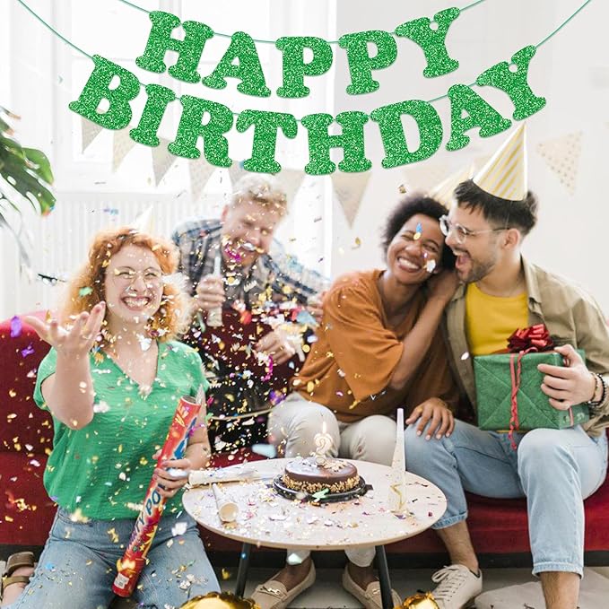 Green Happy Birthday Banner Birthday Party Decorations Happy Birthday Banner Bunting Garland Sign for Kids Boys Girls Adults Birthday Baby Shower Celebration Party Backdrops Supplies