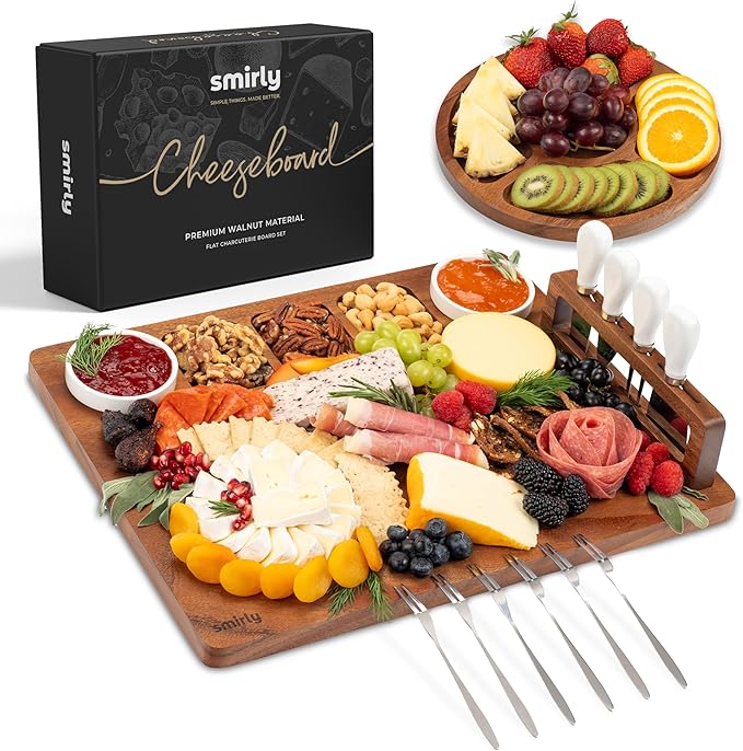 SMIRLY Charcuterie Boards Set - Large Bamboo Cheese Board Set - House Warming Gifts New Home, Wedding Gift for Couple, Bridal Shower Gift, Birthday Gifts for Women
