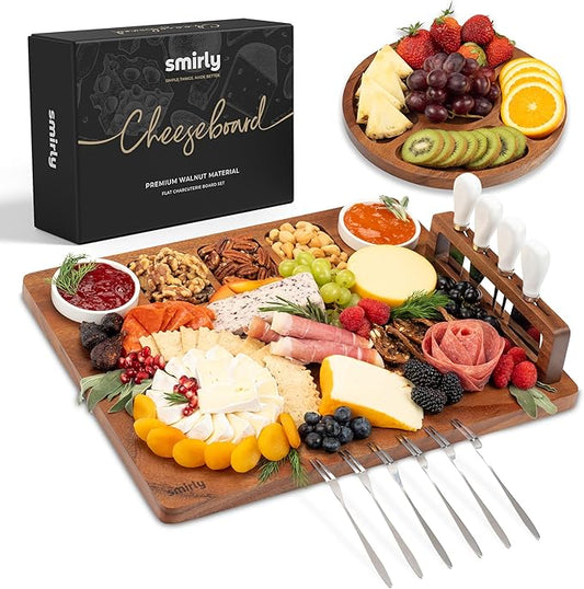 SMIRLY Charcuterie Boards Set - Large Bamboo Cheese Board Set - House Warming Gifts New Home, Wedding Gift for Couple, Bridal Shower Gift, Birthday Gifts for Women