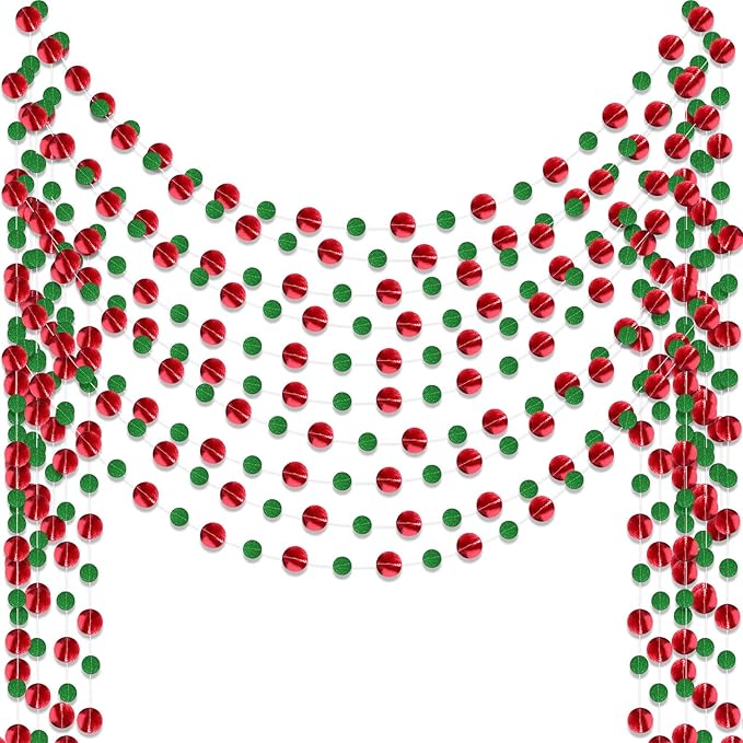 Outus 10 Pieces Red Round Dots Garland Graduation Party Hanging Decor Each Length 13.1ft Glitter Paper Dot Streamers for Birthday Wedding Classroom Supplies (Green)