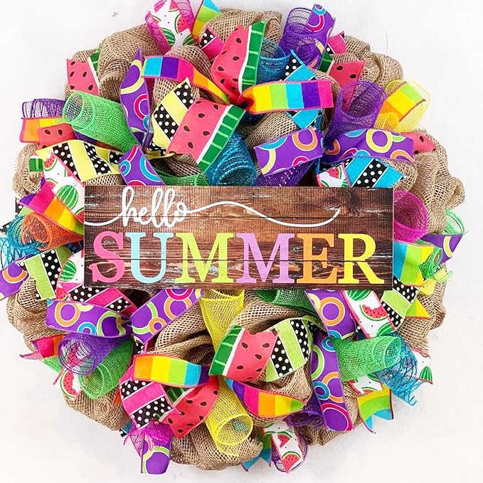 5 Rolls Summer Mesh Ribbon for Wreath, 10 Inch x 30FT Per Roll Metallic Foil Deco Mesh Rolls Pink Blue Yellow Green Purple Decorative Mesh for Spring Summer Easter Baby Shower Party Decor