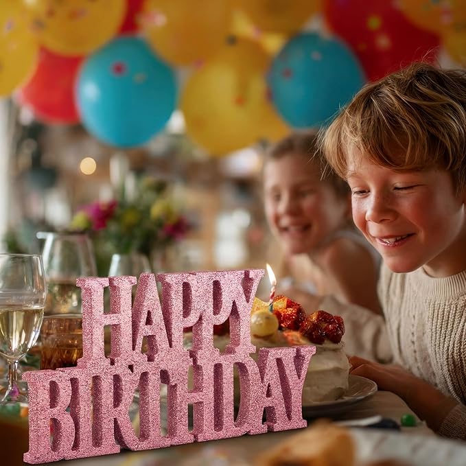 Novabright Happy Birthday Sign Centerpieces for Table Birthday Party Decorations for Women Bday Birthdays Themed Celebration Party Supplies(Pink,Glitter)