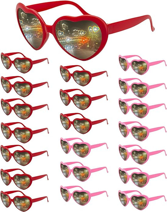 20 Pairs Heart Sunglasses for Women Men Heart Effect Diffraction Glasses Oversized Cute Eyewear Rave Party Bulk