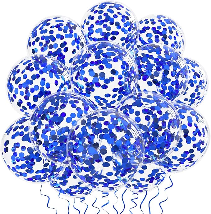 Blue Confetti Balloons, 25 Pcs Thickened 12 Inch Clear Latex Balloon with Confetti Inside for Graduation Decorations Engagement Bridal Shower Party Baby Shower Birthday Party Decoration Supplies