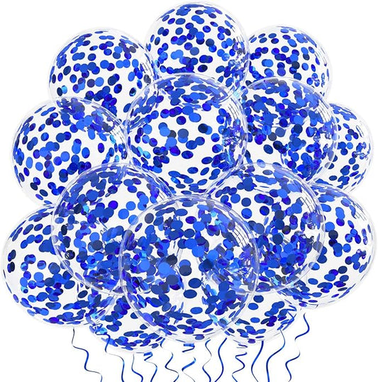 Blue Confetti Balloons, 25 Pcs Thickened 12 Inch Clear Latex Balloon with Confetti Inside for Graduation Decorations Engagement Bridal Shower Party Baby Shower Birthday Party Decoration Supplies