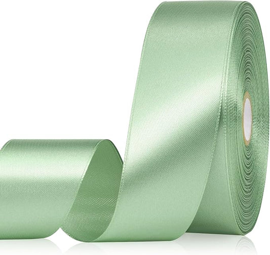 Sage Green Ribbon 1-1/2 Inch, 60 Yards Light Green Satin Ribbon for Gift Wrapping, Fabric Ribbon for Flower Bouquet Crafts Wedding Christmas Easter Halloween