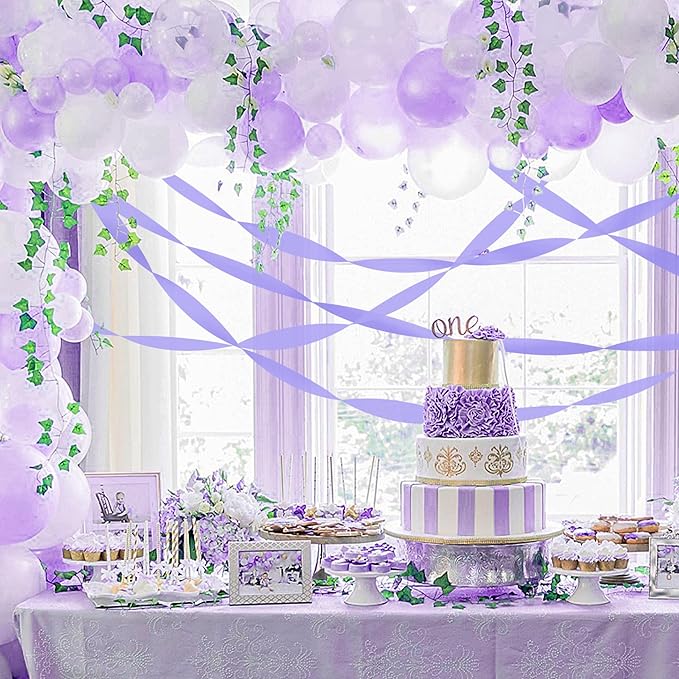 8 Rolls Crepe Paper Streamers, Light Purple Streamers Party Decorations for Baby Shower Bridal Shower Wedding Lavender Party Birthday Graduation