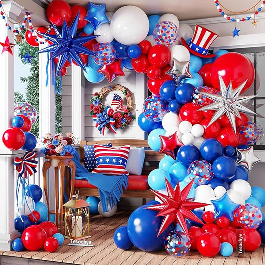 145Pcs Red White and Blue Balloon Garland Arch Kit, Patriotic 4th of July Balloon Arch Kit for Graduation Independent Day Veterans Memorial Day Labor Day Nautical Baseball Birthday Party Decorations