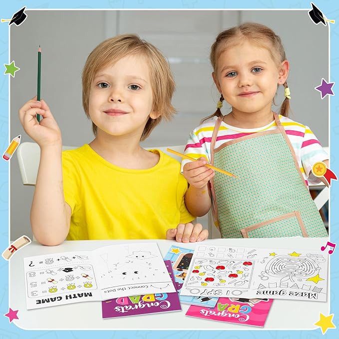 Congrats Grad Activity Books- 24Pcs Kindergarten Graduation Mini Games Coloring Book Set for Kids Bulk Preschool Graduation Theme Mazes Word Search Games for School Ceremony Party Goodie Bags Stuffers