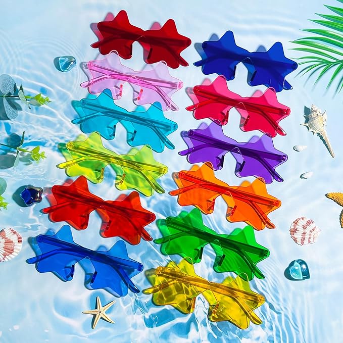 Pibupibu 48 Pack Fun Mixed/Heart/Star Party Sunglasses Bulk Adults, Rimless Colorful Bachelor Party Glasses