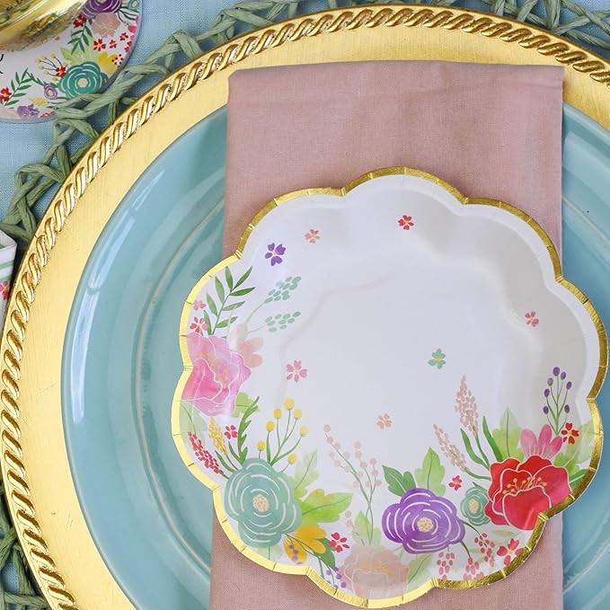 Kate Aspen Garden Blooms 7 in. Decorative Floral Premium Paper Plates (350 GSM weight -Set of 16) - Perfect for Bridal Showers and Weddings (28625NA)