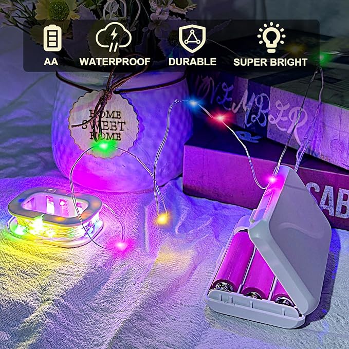 Aogist 4-Pack 16FT Fairy Lights with Spool,Ultra-Bright 50 LEDs Battery Operated Copper Wire String Light for Bedroom Christmas Wedding Centerpiece Parties Decoration,Multicolor