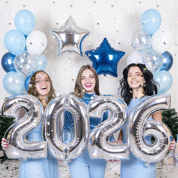2026 Blue Silver Graduation Decorations Balloons Kit - 40 Inch Silver 2026 Number Balloons, Graduation Party Supplies 2026 for High School College Graduation, Class of 2026 Grad Decor
