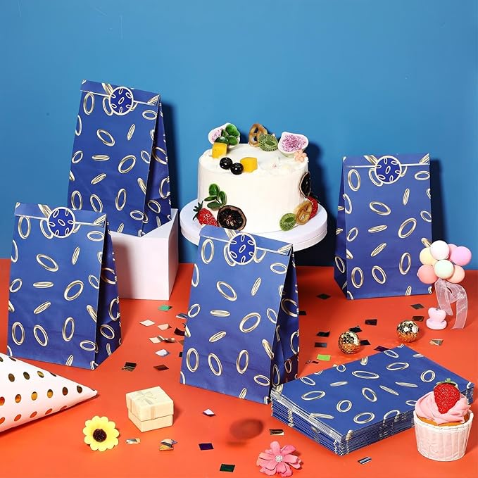 Faccito 24 Pcs Blue and Gold Ring Party Favors Bags Blue Gold Ring Goodies Candy Bags with Stickers Carton Themed Birthday Party Decorations for Gaming Candy Treat Snack Supplies