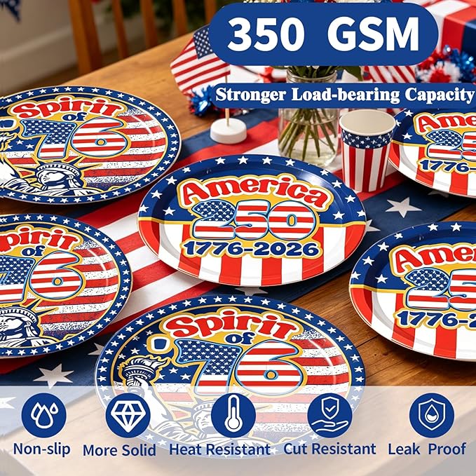 40Pcs Patriotic 4th of July Paper Plates and Napkins Set, 9 Inch Disposable Paper Plates Napkins, Red White Blue American Flag Tableware Supplies for Independence Day, Memorial Day Party Decor