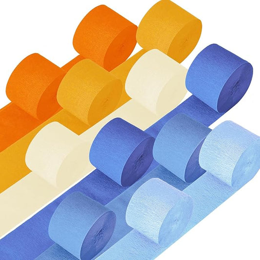 Blue Orange Birthday Party Decorations, 12 Rolls Orange Crepe Paper Streamers, Blue Dog Cartoon Anime Dragon Sign for Birthday Party Supplies