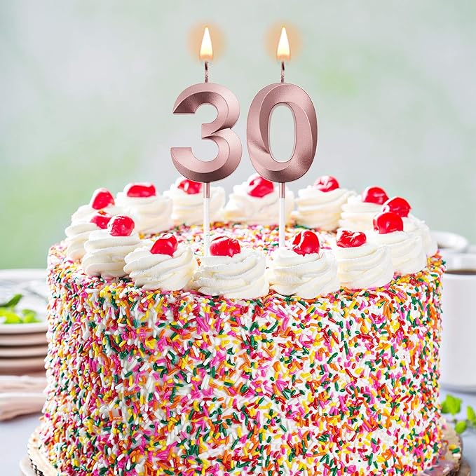 BBTO 30th Birthday Candles Number Candles Cake Topper Decoration for Birthday Wedding Anniversary Celebration Supplies(Rose Gold)