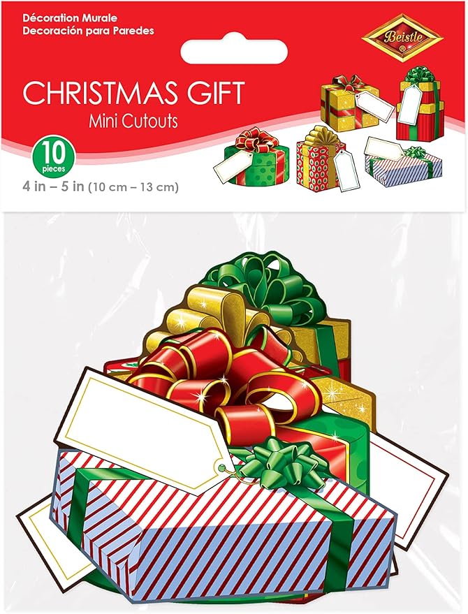 Beistle Multicolor Mini Christmas Gift Cutouts-10 Pcs, 4-5"