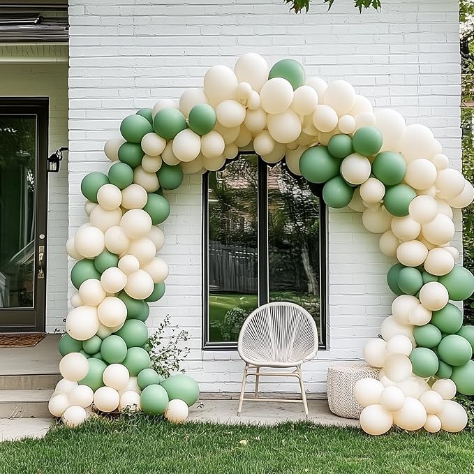 RUBFAC 129pcs Vintage Green Balloons Different Sizes 18 12 10 5 Inches Sage Green Latex Balloon Garland Arch for Masquerade Party Decorations Birthday Baby Shower Wedding Party Supplies