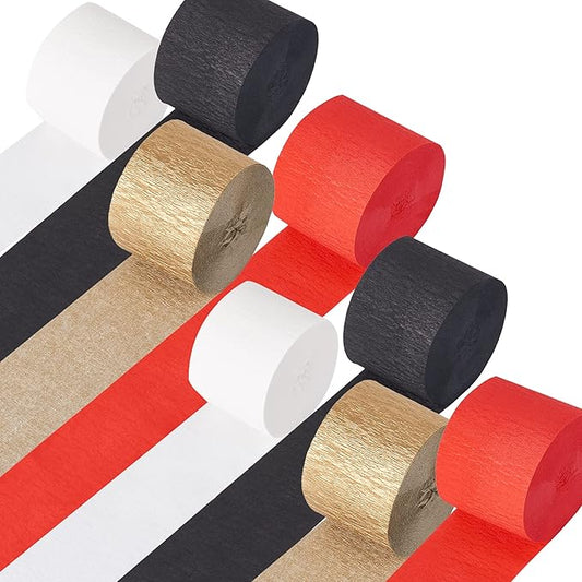 Red Black Gold Streamers Cartoon Mouse Birthday Decorations, 8 Rolls 656 Ft Crepe Paper Kit, Casino Theme Party Decoration, for Game Night Football Sport Party Supplies Valentines Day Decor