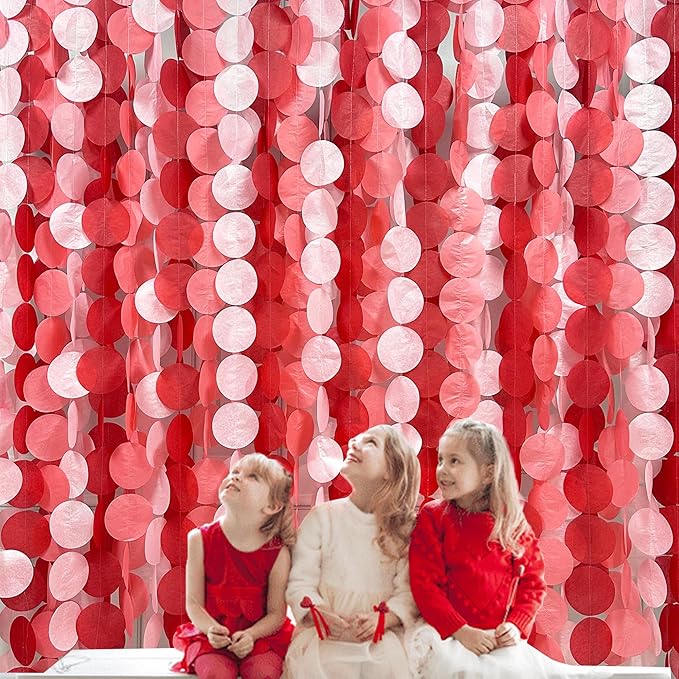 192 Ft Red Party Decorations Ombre Red Polka Dot Backdrop Streamer Tissue Paper Circle Dots Hanging Garland for Birthday Graduation Engagement Wedding Anniversary Valentines Holiday Hen Party Supplies