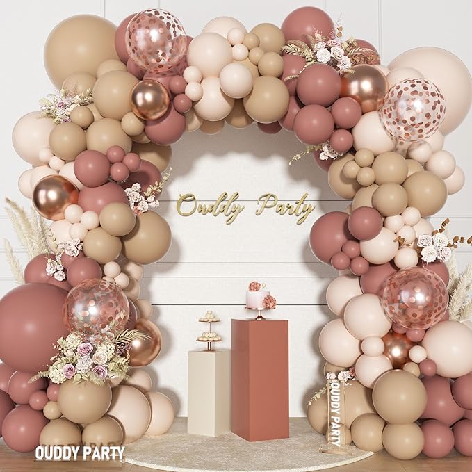 Ouddy Party Neutral Pink Brown Nude Balloons Garland Arch Kit, Different Sizes 18 12 10 5 Inch Beige Tan Dusty Rose Blush Pink Latex Confetti Balloon for Birthday Baby Shower Wedding Party Decorations