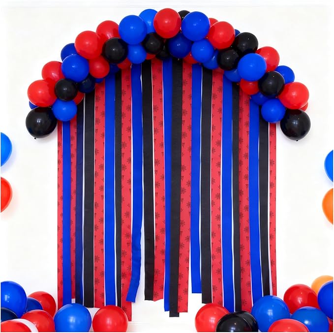 Black Red Blue Crepe Paper Streamers Party Decorations 6 Rolls 492ft Spider Crepe Paper Streamers for Spider Theme Party Baby Shower Graduation Wedding DIY Backdrop 1.8 Inch x 82 Ft/Roll