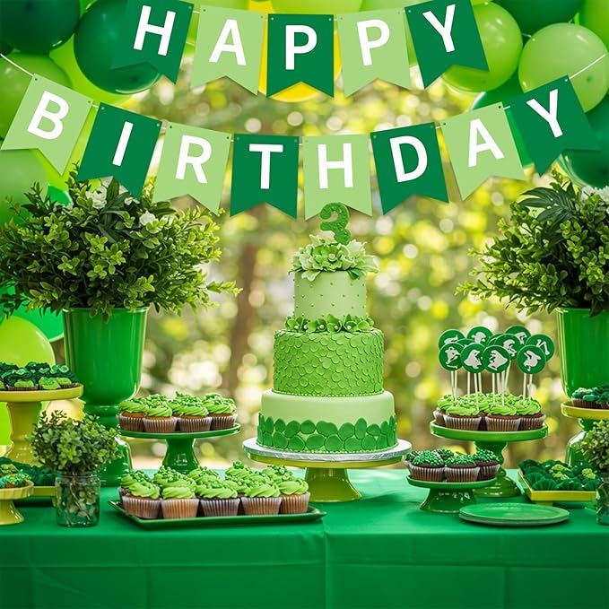 Happy Birthday Banner Pre-Strung Birthday Decorations Birthday Party Backdrop Sign Garland Party Supplies for Women Men Boys Girls,NO-DIY Green
