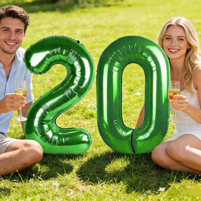40 Inch Dark Green Number Balloon, Large Happy 20th Birthday Decorations for Women, Foil Balloon Number for Wedding Marriage Proposa Big Events Family Reunions Party Supplies