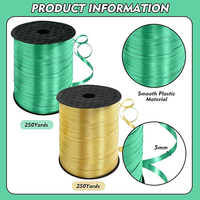 TONIFUL 500 Yards Curling Ribbon-Balloon Ribbon-Balloon String for Art&Craft Decor,Gift Wrapping,Ribbons and Bows for Christmas New Year Birthday Gifts Graduation Supplies (Green Gold)
