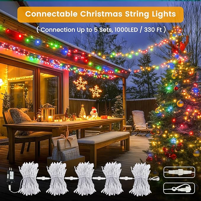 Connectable 2Pack String Lights Indoor, 66FT 200LED String Lights, 13Modes Twinkle Fairy Lights Plug in Outdoor Waterproof, Multicolor Clear Wire Light for Christmas Tree, Wedding Yard, Party Decor