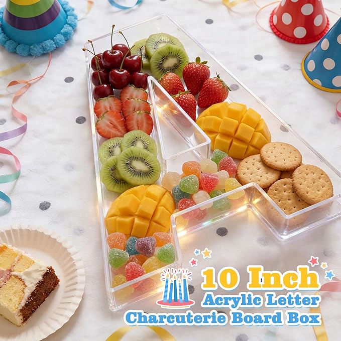 Ledido 10’’ Acrylic Letter Charcuterie Board Box, Reusable Fillable Serving Tray for Candy Cake Fruit Snack, Easy-Clean Acrylic Charcuterie Tray for Birthday Anniversary Party Decorations, Letter A