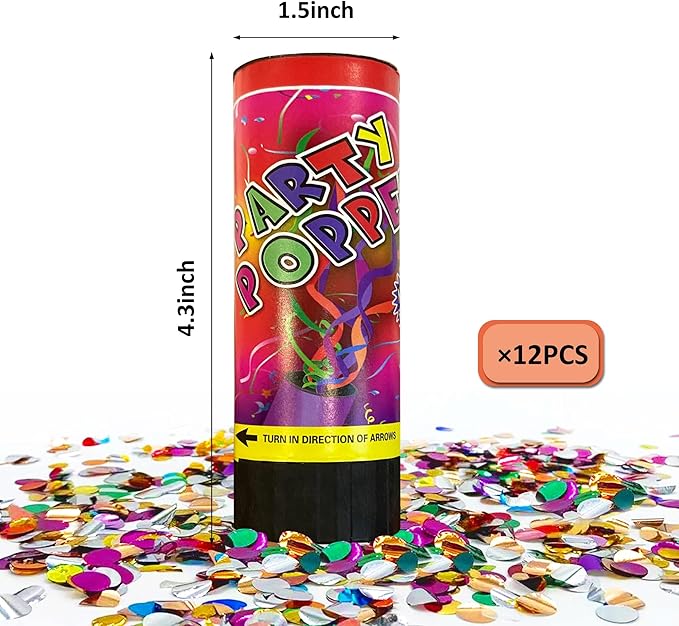 12 PCS Confetti Poppers Cannons for Wedding Birthday Graduation Baby Shower Fun Party Supplies Decorations and Favors