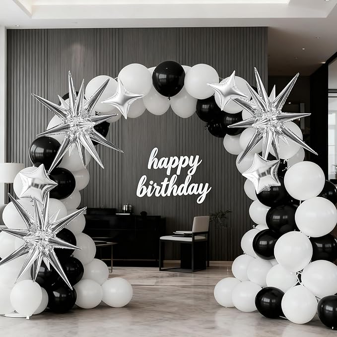 TONIFUL 22Inch 15Pcs Silver Large Explosion Star Mylar Balloons and 10Inch Four Pointed Star Balloons Set for Christmas New Year Birthday Wedding Bridal Shower Anniversary Photo Booth Supplies