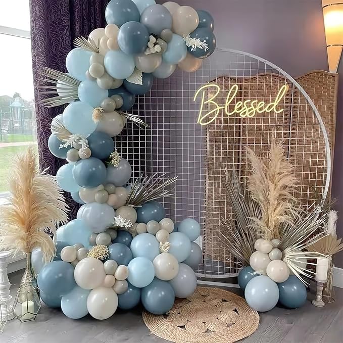PartyWoo Dusty Blue Balloon Arch Kit Garland 142pcs Different Sizes of 18 12 10 5 Inch Light Baby Blue White Sand Gold Confetti Boho Balloons for Baby Shower Gender Reveal Birthday Party Decorations