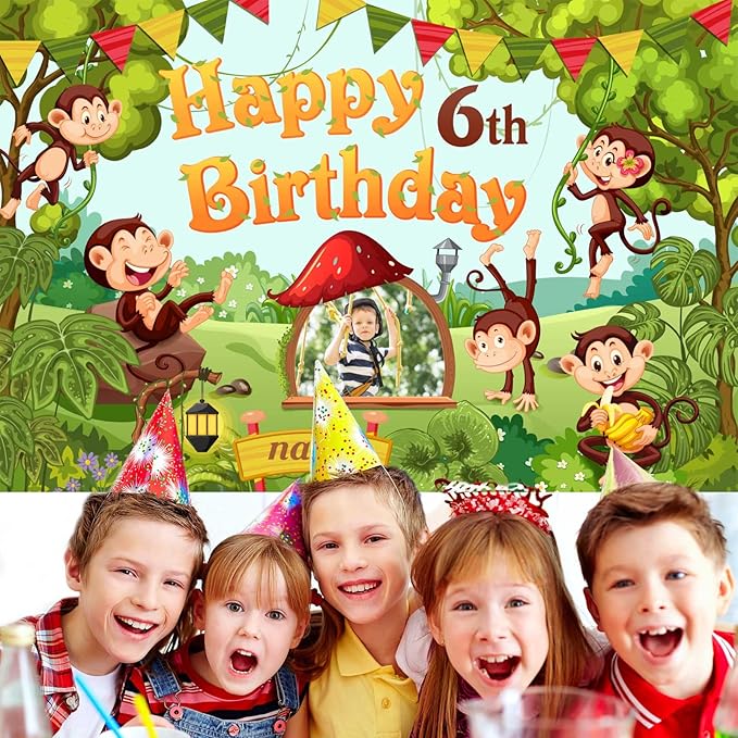 Custom Jungle Monkey Theme Birthday Decorations,Personalization Jungle Monkey Animal Birthday Decorations Banner