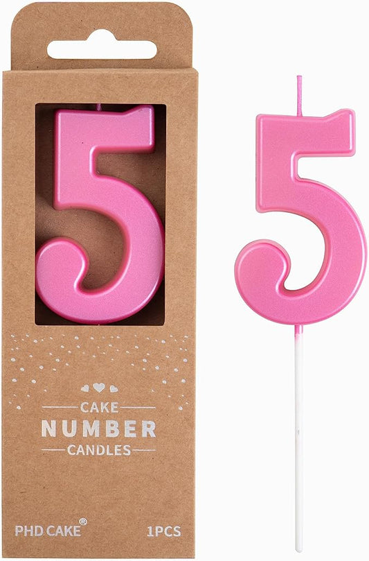 PHD CAKE 2.76 Inch Modern Pink 5 Number Birthday Candles, Pink Number Candles, Cake Number Candles, Party Celebration