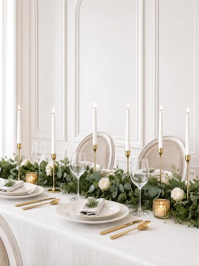 NLBTW Set of 6 Gold Taper Candle Holders, Tall Candlesticks Holder for Dining Table Centerpiece, Fall Decor, Fireplace Mantel & Wedding Gift (Fits 3/4" Thick Candles)