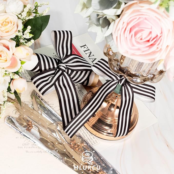 Black and White Striped Ribbon 3 Rolls Grosgrain Ribbon 5/8", 7/8", 1.5", Stripe Fabric Ribbon for Crafts, Gift Wrapping, Wreaths, Bow Making, DIY Banners, Party and Holiday Decor
