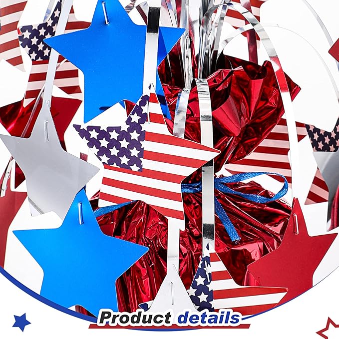 Canlierr 4 Pcs 4th of July Table Decorations, Patriotic Metallic Foil Spray Star Centerpiece for 250th Anniversary, Red White and Blue USA Flag Decor for Memorial Day, Independence Day, Party Supplies
