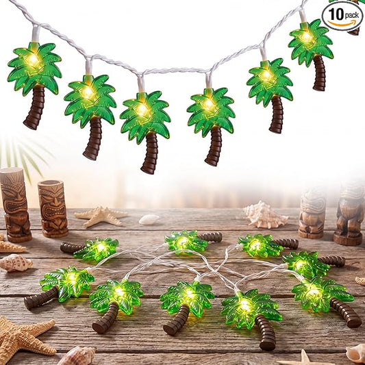 Palm Tree String Lights Outdoor, Summer Beach Themed Decoratives String Lights with 10 Palm Tree Patio Light, Plug in Indoor Fairy Lights for Outdoor Indoor Beach Tropical Party Bedroom Birthday Decor