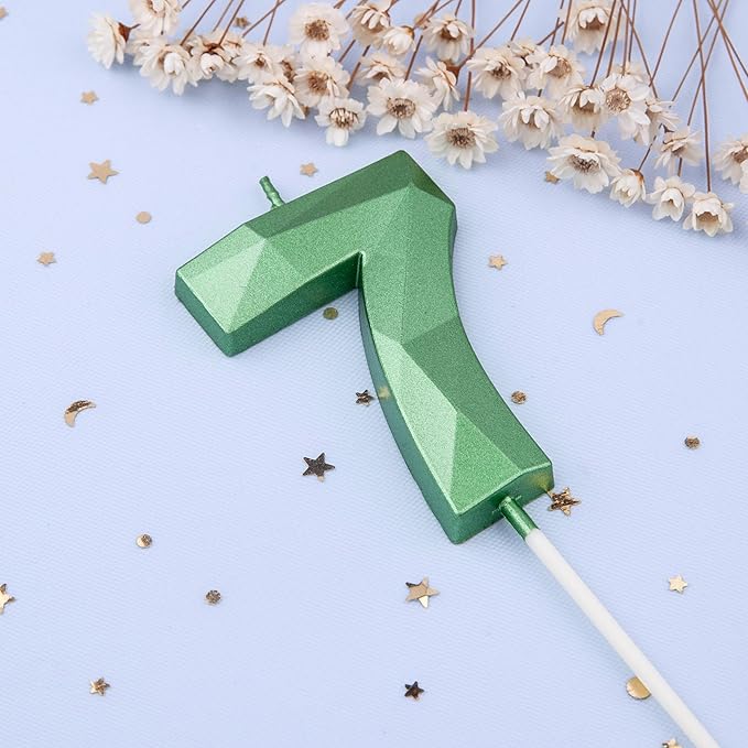 PHD CAKE 2.76 Inch Crystal Green 7 Number Cake Candle, Numeral Birthday Candles, Green Number Candles, Party Celebration