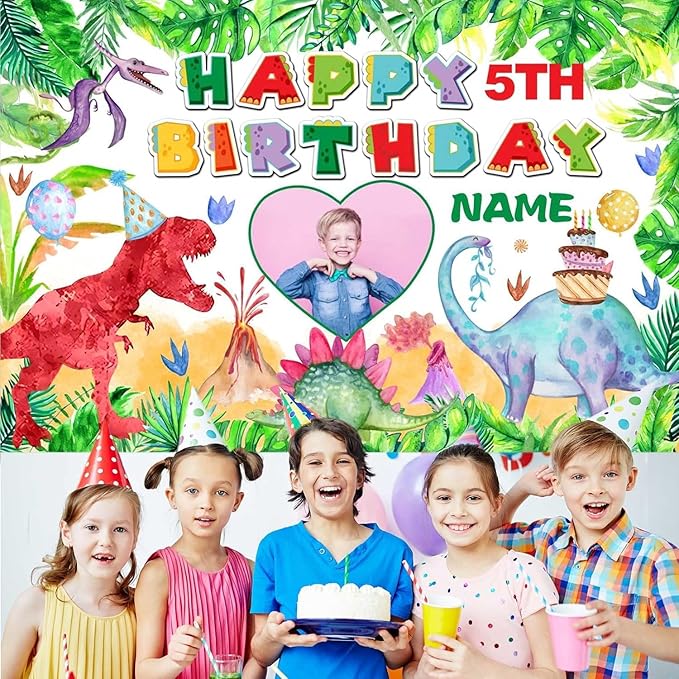 Dicodes Custom Dinosaur Happy Birthday Party Decorations Supplies Personalized Dinosaur Birthday Backdrop Banner