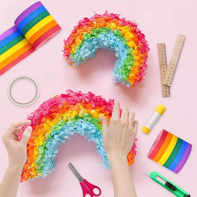 6 Rolls 492ft Crepe Paper Streamers Party Decorations, Rainbow Crepe Paper Roll Streamers for Rainbow Themed Birthday Party DIY Crafts