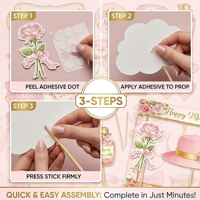 Mother's Day Decorations Photo Booth Props with Large Frame, 23 PCS Pink Floral Mother's Day Party Supplies, Best Mom Ever Celebration Backdrop, Selfie Props for Mother's Day Party & Brunch