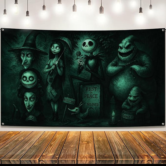 KatchOn, XtraLarge Green and Black Eerie Halloween Banner - 72x44 Inch | Spooky Halloween Backdrop | Halloween Banner for Haunted Decorations | Scary Backdrop for Summerween Decoration