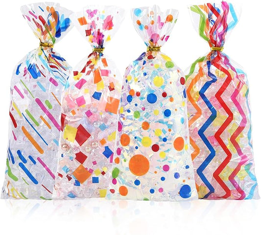 100 Pcs Rainbow Cellophane Bags 5 X 11 Inch Plastic Candy Gift Bag with Twist Ties for Valentine's Day and Birthday Favors Gift Cookie Weddings Packing Party Favor Supplies